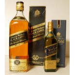 JOHNNIE WALKER, TWO BOTTLES OF VINTAGE WHISKEY Blue label 20cl and black label 75cl Both with