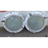 A PAIR OF CAST ALUMINIUM CIRCULAR SHIPS PORTHOLES. (diameter 44cm)