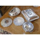 A COLLECTION OF VARIOUS SILVER PLATED To include two tureens, place mats and bowl.