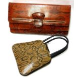 TWO VINTAGE SNAKE SKIN HANDBAGS Along with vintage clothing including velvet and bead work.