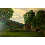 FOLLOWER OF JOHN ALDRIDGE, A LARGE OIL ON BOARD Landscape view, titled 'Home', bearing signature,