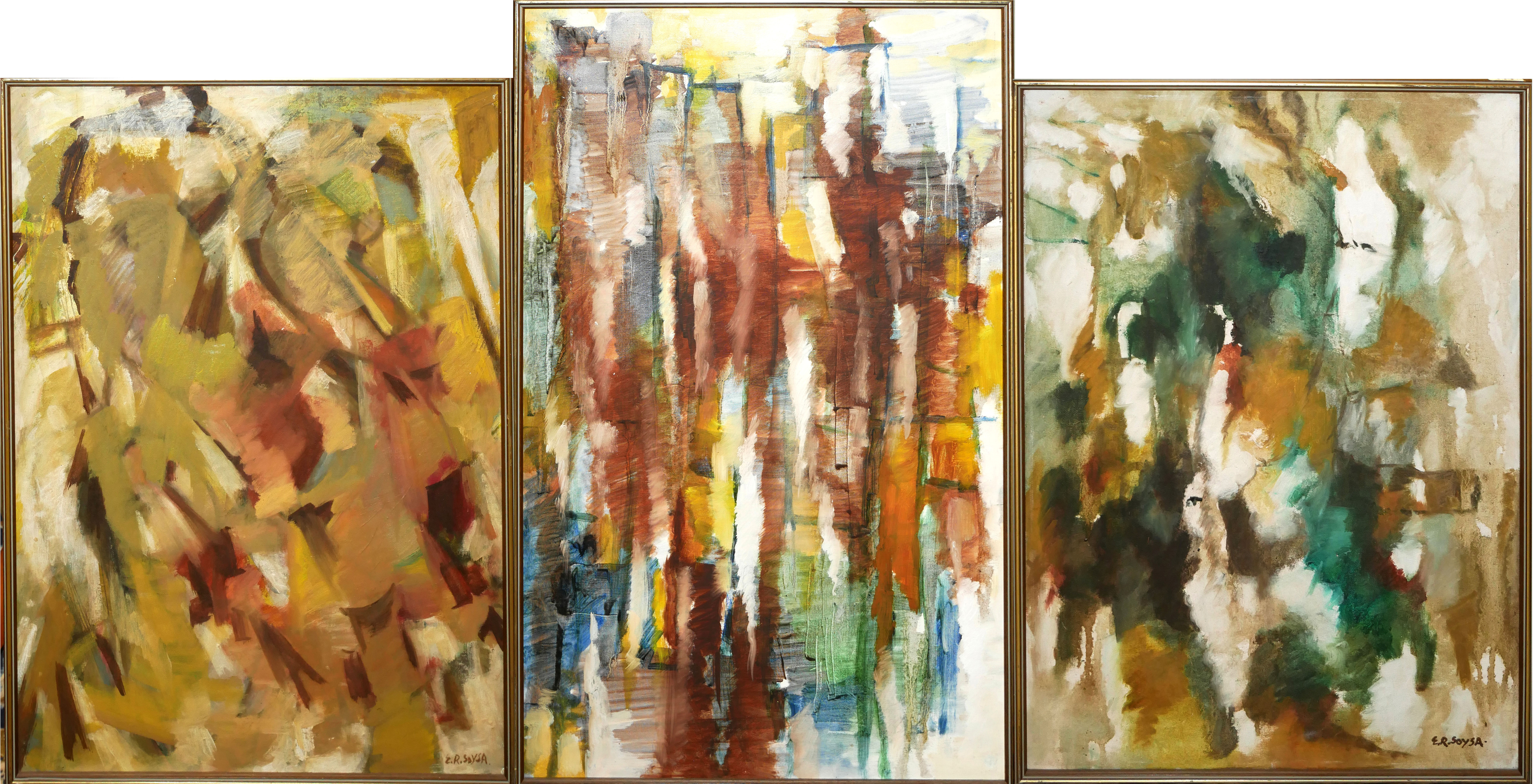 RUBERT SOYS, A PAIR OF OILS ON CANVAS Abstracts, signed lower right, together with another of