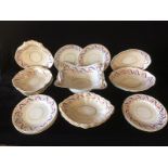 AN EARLY 19TH CENTURY DERBY PORCELAIN PART DINNER SERVICE Comprising a tazza dish with twin handles,