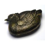 A BRASS BIRD FORM VESTA CASE The hinged beak and strike to base. (approx 6cm x 3.5cm)