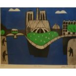 JULIAN TREVELYAN, 1910 - 1988, LIMITED EDITION COLOURED ETCHING (42/50) Titled 'Notre Dame', bearing
