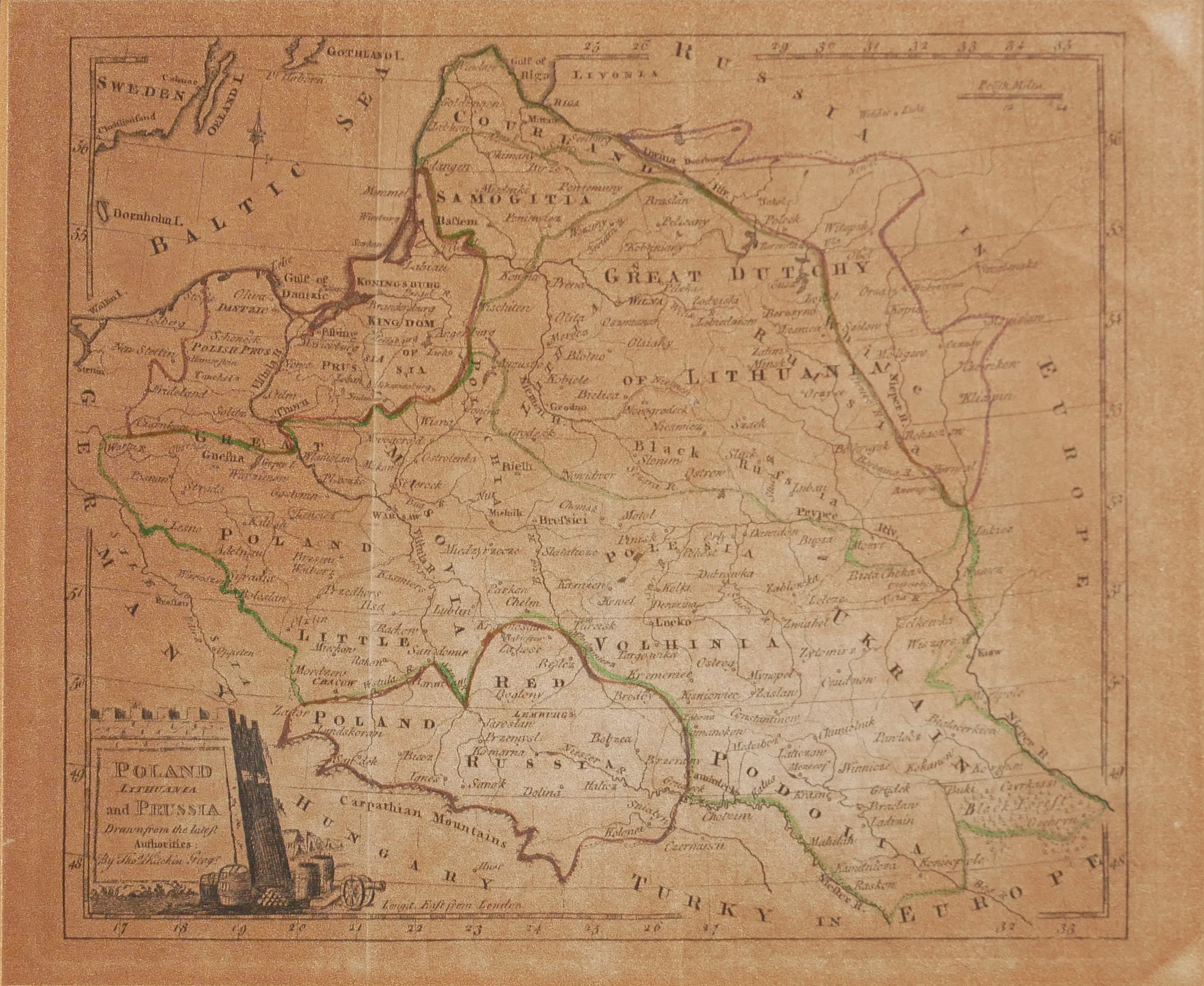 THOMAS KITCHIN, AN 18TH CENTURY HAND COLOURED ENGRAVING, MAP OF POLAND Titled 'Poland, Lithuania and