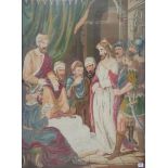 A LARGE VICTORIAN TAPESTRY PICTURE The judgement of Christ, gilt framed and glazed. (115cm x 136cm)