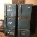 SIX LARGE HEAVY DUTY STORAGE/SHIPPING BOXES With steel carrying handles. (64cm x 62cm x 62cm)