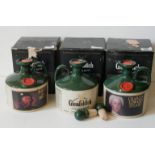 GLENFIDDICH, THREE STONE WARE FLASKS OF VINTAGE WHISKEY Commemorating Scottish Royal Heritage