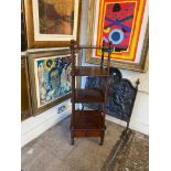 A VICTORIAN MAHOGANY FOUR TIER WHATNOT With lower drawer, on turned columns. (40cm x 40cm x 124cm)