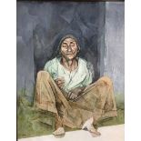 R. JENNINGS, 2001, OIL ON CANVAS Indian street beggar, signed and framed. (79cm x 100cm)