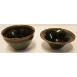 TWO NORTHERN SONG DYNASTY, 960 - 1269, JIAN WARE (HARE FUR) CONICAL BOWLS Dark brown with brown