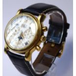 ZENITH, PRIMERO, A TRIPLE DATE MOONPHASE GENT'S GOLD PLATED WRISTWATCH The circular white dial, with