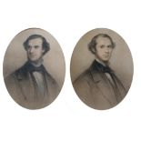 J. GRIMINI, 1811, A PAIR OF 19TH CENTURY OVAL PASTEL PORTRAITS Distinguished gentlemen, signed,