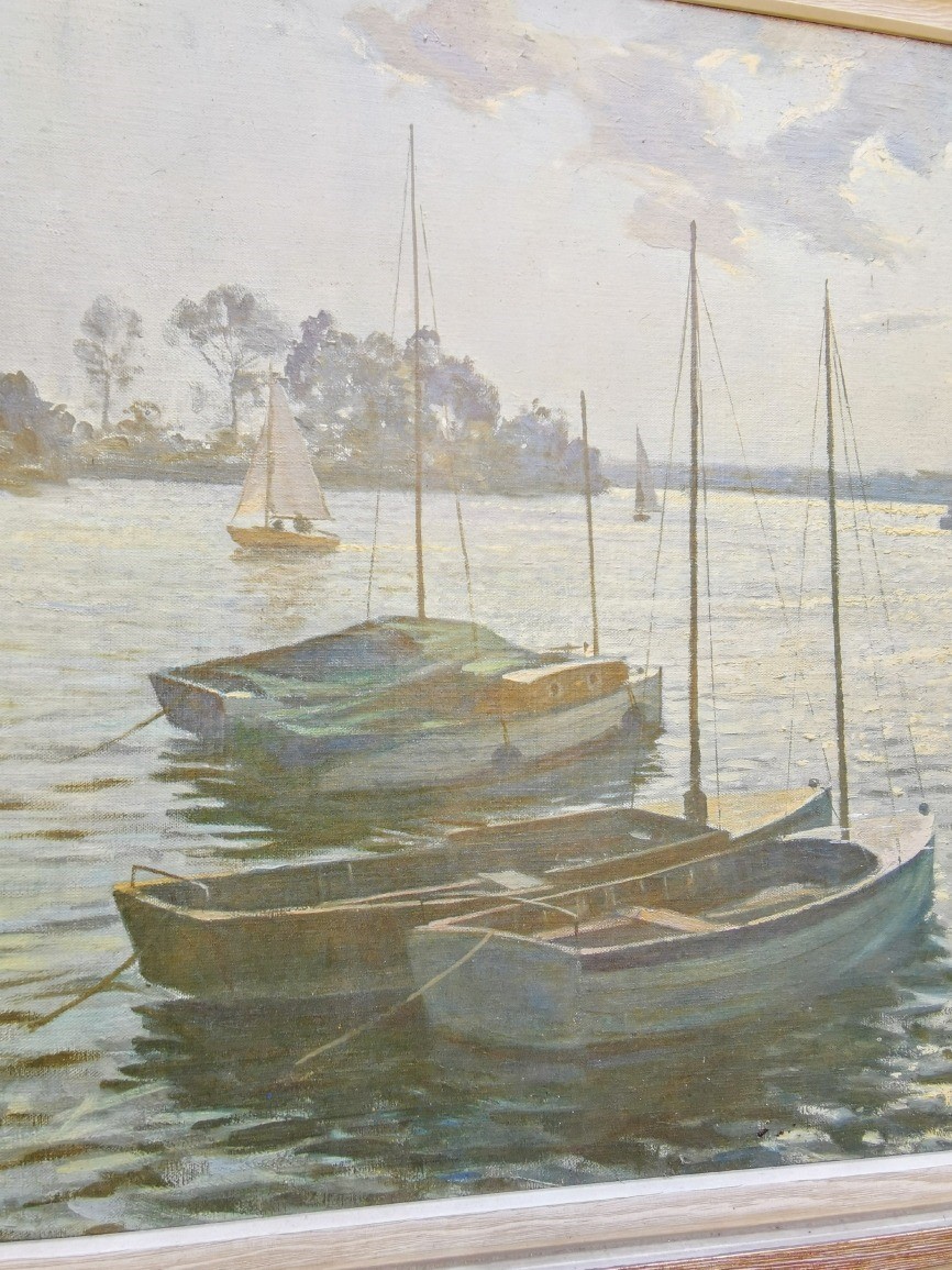 W. ERIC THORP, ENGLISH, 1901 - 1993, VINTAGE OIL ON CANVAS Sailing boats at sea, signed, retained by - Image 6 of 6