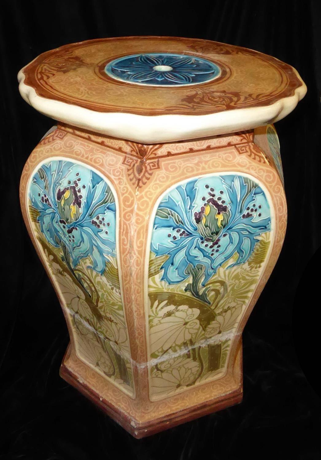 ATTRIBUTED TO MINTONS A 19TH CENTURY HEXAGONAL MAJOLICA JARDINIÈRE STAND Decorated in relief with - Image 2 of 2