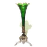 A 19TH CENTURY VENETIAN GREEN GLASS VASE With gilt decoration on bronze stand, on cabriole legs
