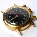 BOREL, A VINTAGE 18CT GOLD CHRONOGRAPH GENTS WRISTWATCH, Black dial with two subsidiary dials and