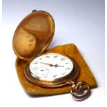 AN EARLY 20TH CENTURY 14CT GOLD GENT'S FULL HUNTER POCKET WATCH Having Arabic number markings and