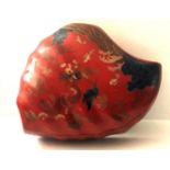 A LARGE ORIENTAL PAPIER MÂCHÉ HEART FORM BOX Decorated with fish and flora on a red lacquered