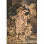 A FINE 19TH CENTURY WATERCOLOUR Maiden surrounded by birds in an exotic garden, gilt framed and