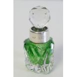 A VICTORIAN SILVER AND HEART FORM GLASS SCENT BOTTLE Faceted stopper with green tone glass and