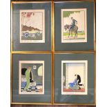 A SET OF FOUR FRENCH ART DECO COLOURED PRINTS Framed and glazed. (29cm x 37cm)
