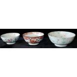 A COLLECTION OF THREE 18TH CENTURY CHINESE EXPORT PORCELAIN PUNCH BOWLS Two with famille rose