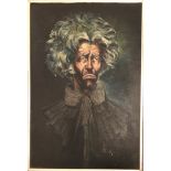 MID 20TH CENTURY OIL ON BOARD, PORTRAIT OF A CLOWN Indistinctly signed. (52cm x 77cm)