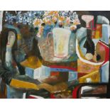 FOLLOWER OF JOHN PIPER, A LARGE 20TH CENTURY OILS ON CANVAS LAID TO BOARD Abstract still life,
