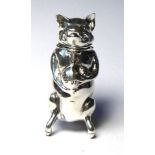 A STERLING SILVER NOVELTY PIG WITH SWAG BAG VESTA CASE Standing pose with hinged head and strike