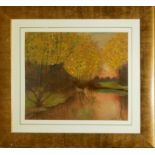 WILLIAM R., A 20TH CENTURY IMPRESSIONIST OIL ON BOARD River landscape, bearing monogram lower