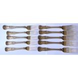 MARY CHAWNER, A COLLECTION OF TEN WILLIAM IV QUEENS PATTERN SILVER FORKS Comprising six table