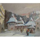 STANISLAW LAZOREK, POLISH, B. 1938, OIL ON CANVAS LANDSCAPE Winter scene, framed. (approx 53cm x