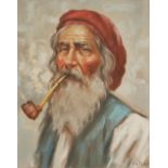 SALCAS, MID 20TH CENTURY OIL ON CANVAS Portrait of a peasant smoking a pipe, signed and framed. (