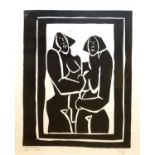 JONATHAN COLEMAN, A LIMITED EDITION (1/6) LINOCUT Two standing nudes, 1992, signed with initials,
