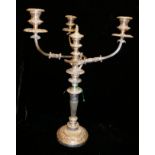 A LARGE EARLY 20TH CENTURY SILVER PLATED CANDELABRA Three branch arms with embossed floral