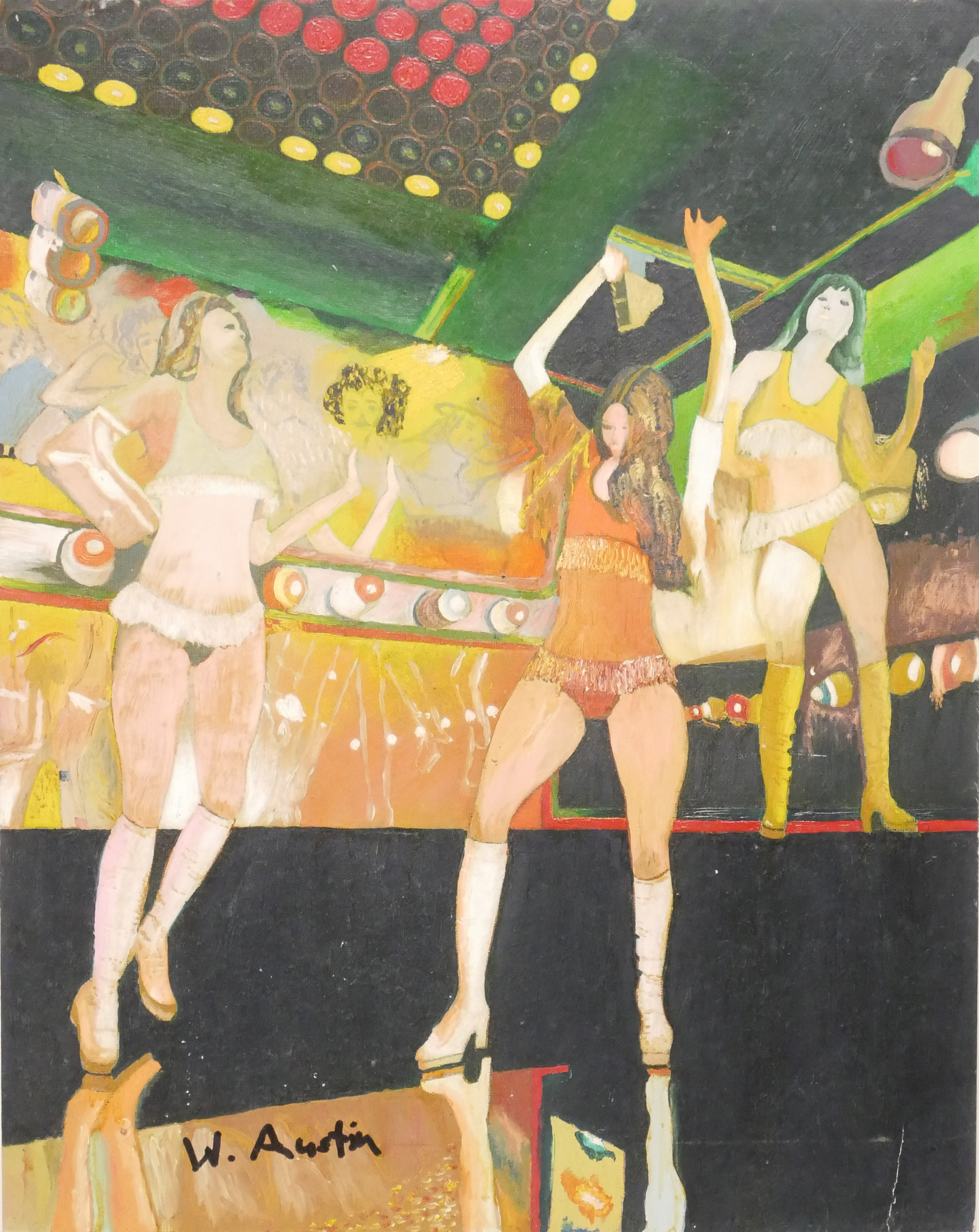 WILLIAM AUSTIN THREE WORKS To include an abstract city landscape, a seminude and disco scene, - Image 6 of 6