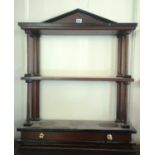 AN EMPIRE STYLE MAHOGANY SET OF WALL HANGING OPEN SHELVES Architectural form with a lower drawer. (