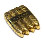 AN 18CT GOLD PLATED NOVELTY VESTA CASE CAST AS HAVANA CIGARS Marked to inner rim '18CT Gold