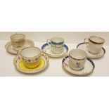 A COLLECTION OF FIVE LATE 18TH/EARLY 19TH CENTURY DERBY PORCELAIN COFFEE CUPS AND SAUCERS