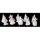 A COLLECTION OF EIGHT COALPORT PORCELAIN FIGURINES,comprising of 'ripe cherries', 'Milkmaid','Lillie