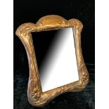 AN ART NOUVEAU DESIGN COPPER EASEL PHOTO FRAME Embossed floral with wood easel frame. (approx 23cm x