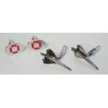 TWO PAIRS OF VINTAGE SILVER CUFFLINKS Comprising a pair cast as Concorde airplanes and an oval