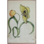 FOLLOWER OF JANE PERSERSON, PAINTING ON SILK Of flower and butterfly, bearing signature and