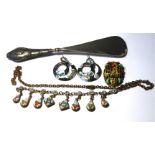 A VINTAGE MICROMOSAIC NECKLACE Having enamel drop pendants, together with a pair of enamel earrings,