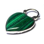 A SILVER AND GREEN HARDSTONE HEART FORM BRACELET PADLOCK Having an embossed portrait of Queen