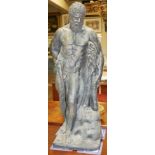 A RECONSTITUTED STONE STATUE, HERCULES. (59cm)