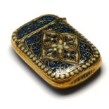 A BRASS AND ENAMEL VESTA CASE With gilt and blue enamel decoration in the manner of David