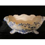 A 17TH/18TH CENTURY DUTCH DELFTWARE BLUE AND WHITE POTTERY JARDINIERE Scrolled form, hand painted